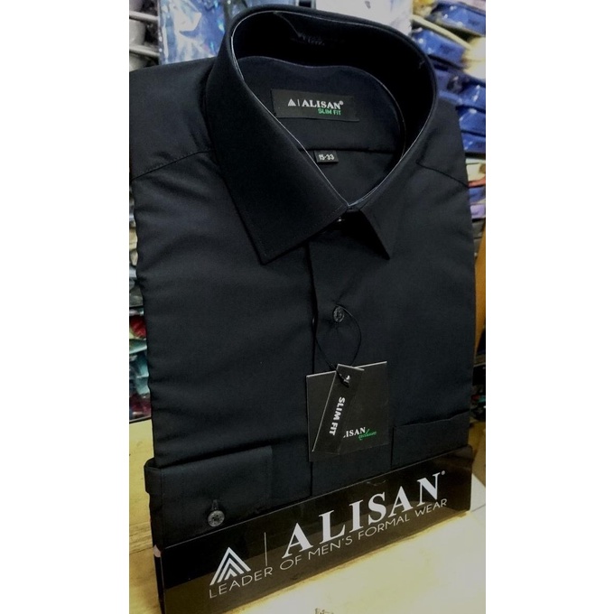 Alisan Kemeja Polos Slimfit Lengan Panjang //Hitam //14,5 - 16//