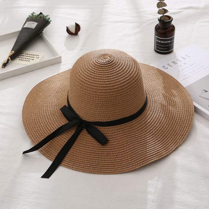 TOPI PANTAI WANITA TOPI LEBAR ANTI UV IMPORT CREAM