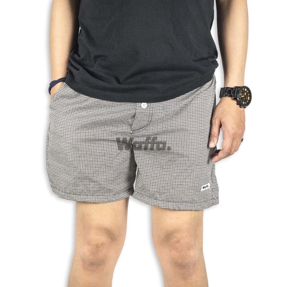 PROMO Celana Boxer Pria Model Kancing Motif Kotak Kombinasi Bahan Polyester Waffa Big sale