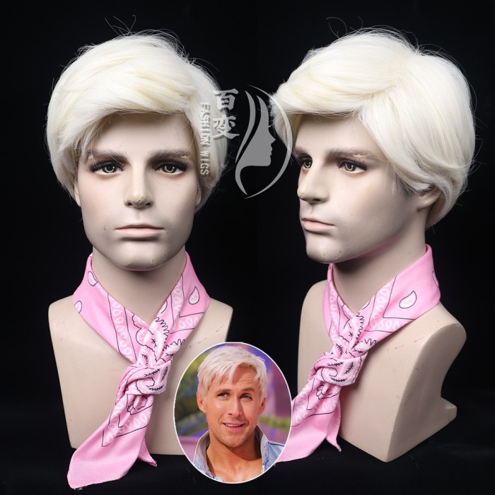 Movie Barbie Ken Wig Cosplay Man Short Blond Hair Fluffy Hairpiece