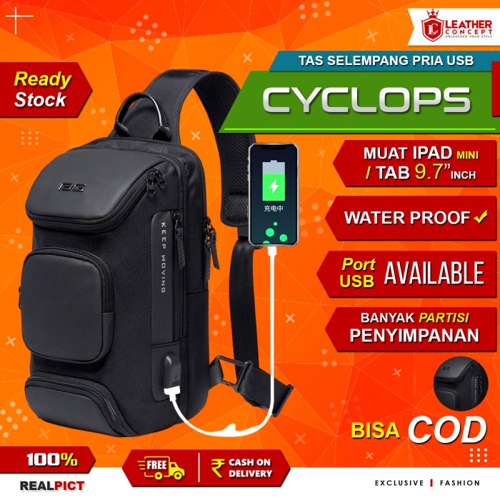Tas Selempang Pria Tas Pria Sling Bag Pria Charger Usb - Cyclops