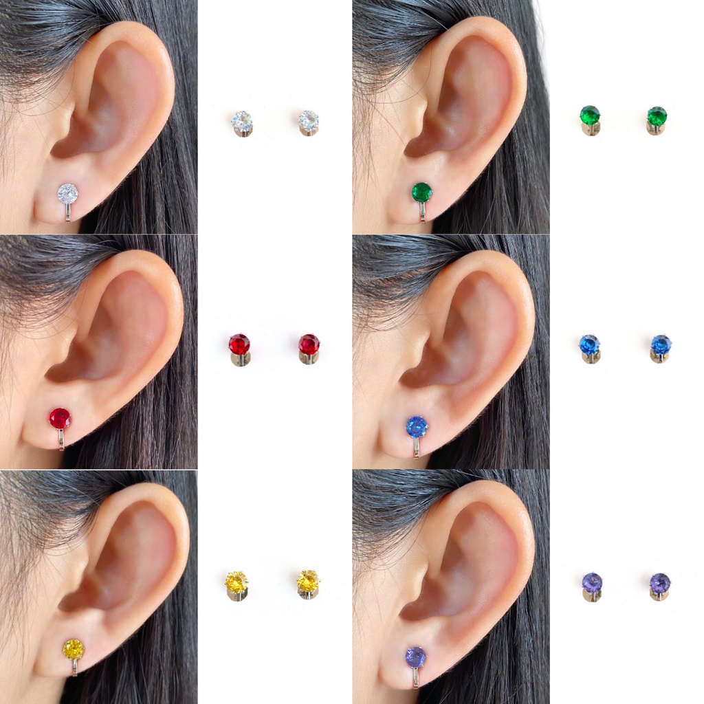 Anting Jepit Tanpa Tindik Kecil Bening Merah Kuning Hijau Biru Ungu Earclip Earrings Klip Anting Giw