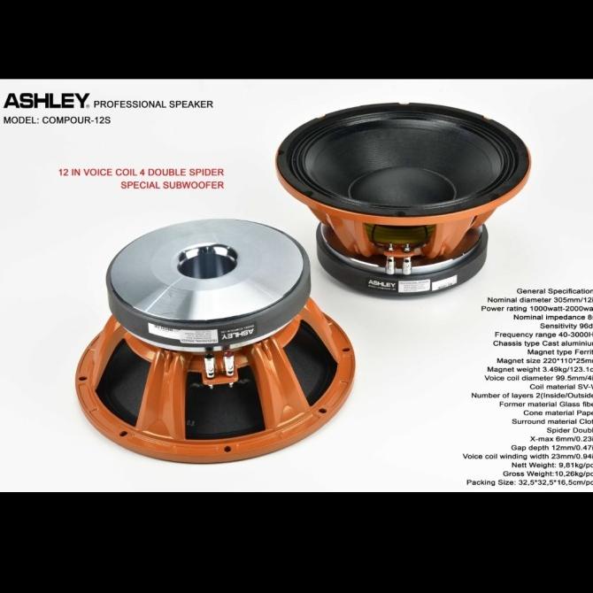 Speaker komponen ashley compour12s compour 12s 12inch subwoofer ORI