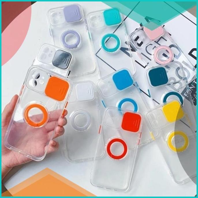 Case Clear Macaron Candy OPPO A3S/REALME C1 A74/A54 Slide Lens Camera