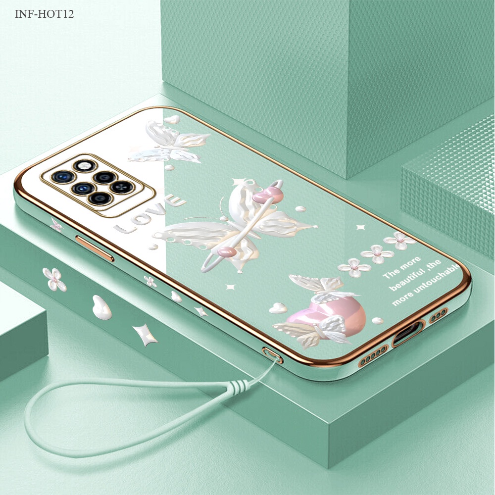 Infinix Hot 12 12i 11 11S 10 10S 9 8 NFC Pro Play Untuk Phone Case Softcase Love Flower Butterfly 2152 Soft Casing Kesing Soft Lembut Tali Gantungan
