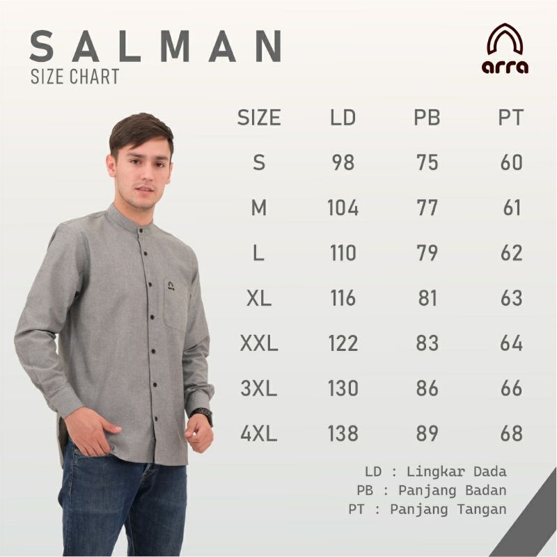 Kemeja Koko Pria Dewasa Salman Lengan Panjang Oxford Denim Arra Baju Koko Basic Polos