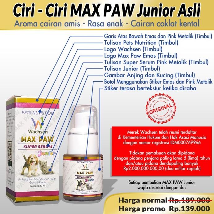 Max Paw Junior Vitamin Anak Kucing Anjing Pertumbuhan Sakit Napsu Maka