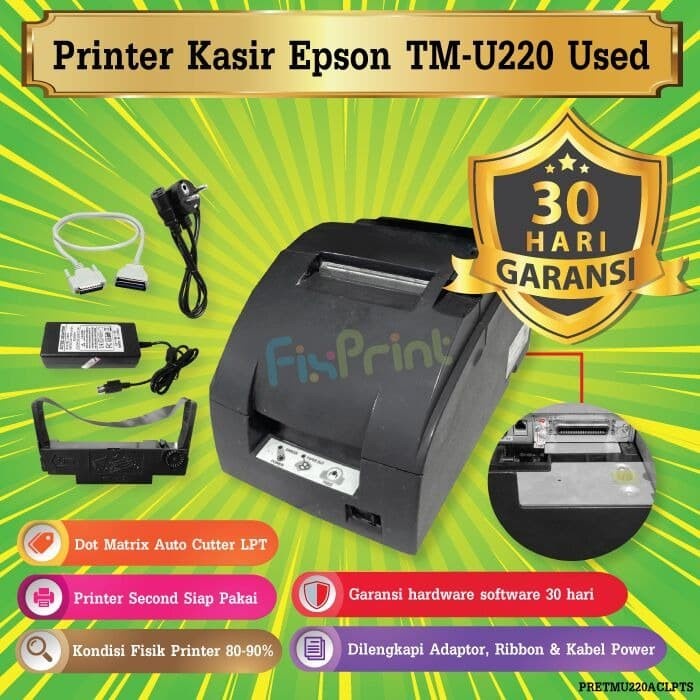 Printer Kasir Bekas Epson Tm-U220 Tmu220 (Auto Cutter) + Adaptor. Star