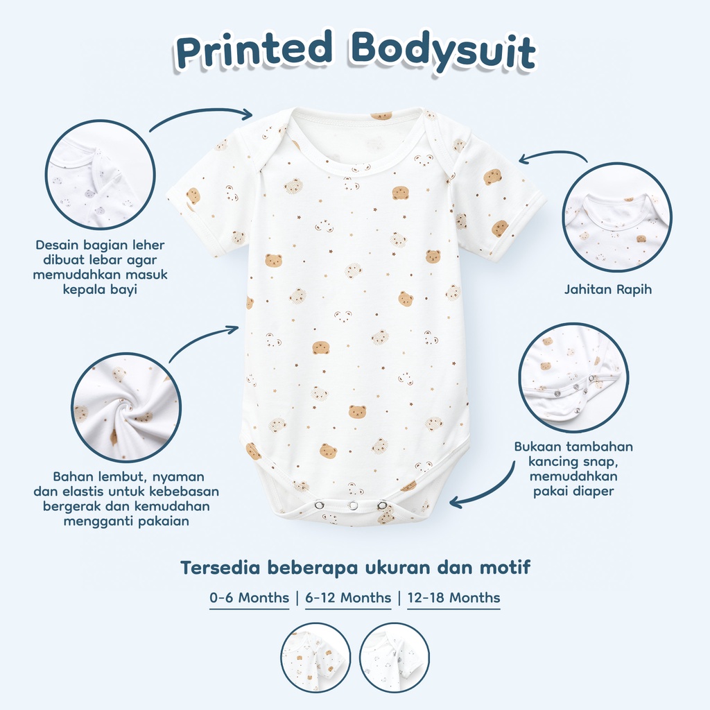 Nice Kids - Printed Bodysuit WINTER COLLECTION (Unisex Onesie 0-18 Bulan) Jumper Romper Baju Anak Bayi Newborn Pattern Motif