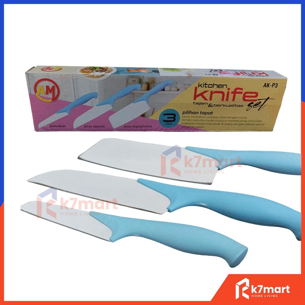K7MART PISAU SET 3 IN 1 TAJAM DAN BERKUALITAS / KITCHEN KNIFE SET 3 IN 1 STAINLESS STEEL / PISAU DAP