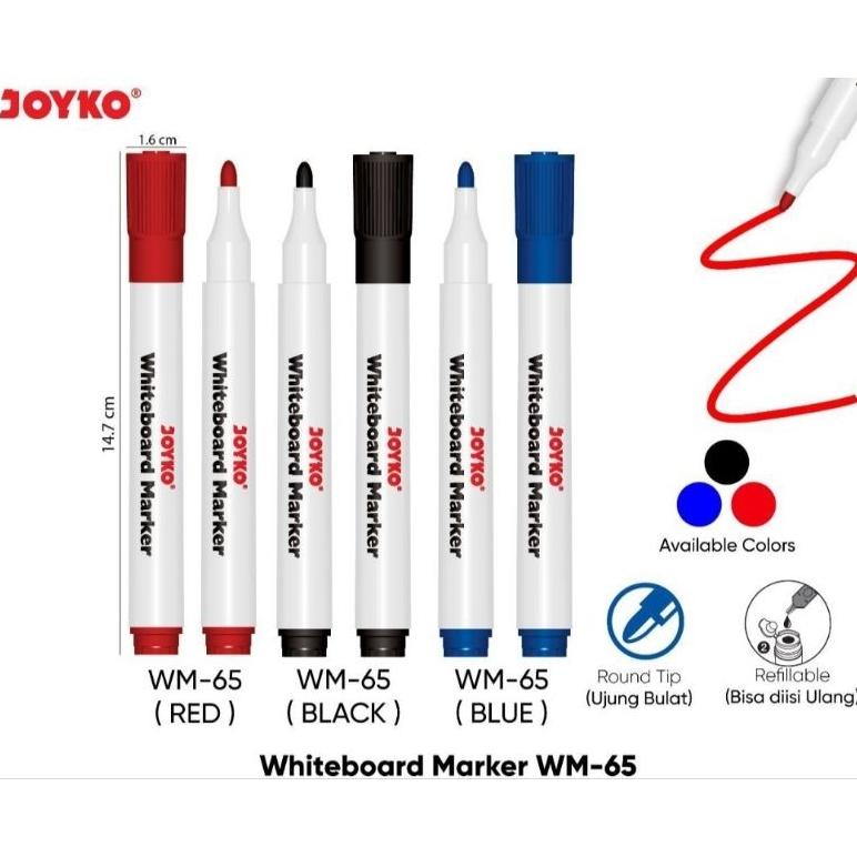 

WHITEBOARD MARKER JOYKO WM-65 HITAM PAPAN TULIS BISA DIHAPUS AMAN SPIDOL BLACK AWET ATK MURAH WM65 WM 65 ROUND TIP REFILLABLE