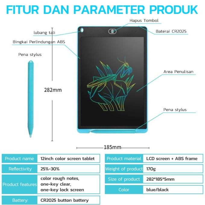 Lcd Writing Board Drawing Tablet Papan Tulis Gambar Anak 12 Inch