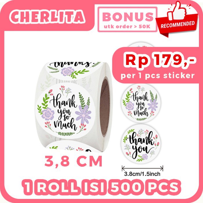 

500 Pcs Stier Thank You - Bunga Besar Label Makanan Paing
