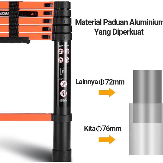 Mlhy Tangga Teleskopik Tanpa Lekukan 4.4M Lipat Aluminium Telescopic