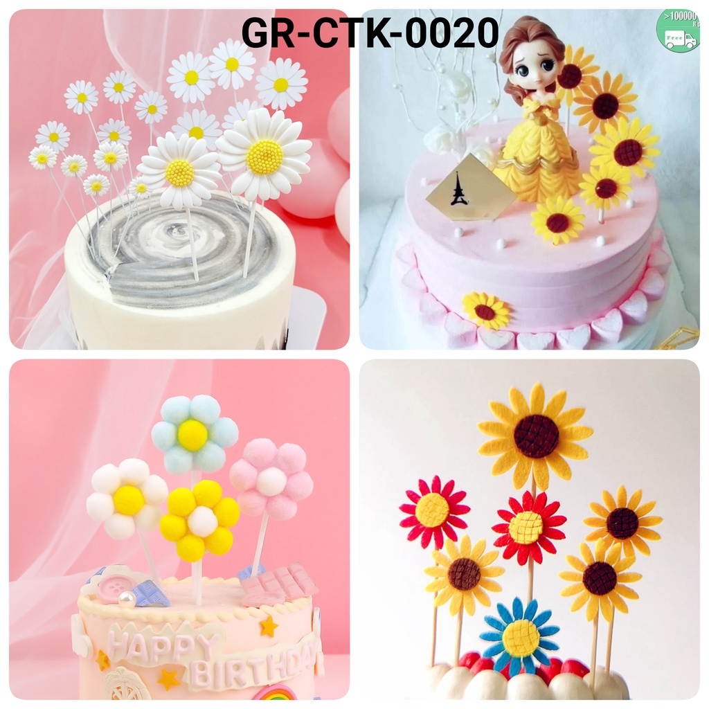 GR-CTK-0020 Cake topper kue kertas taman bunga matahari sunflower (TPK)