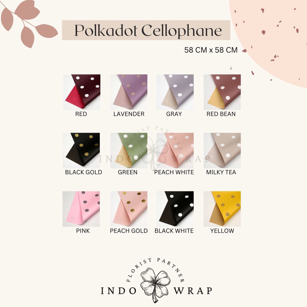

[20 Lembar] Kertas Flower Wrapping Polkadot Cellophane Kertas Buket Bunga Hand Bouquet