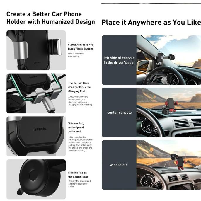 BASEUS Car Mount Phone Holder TANK GRAVITY with Suction Cup