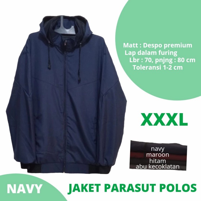 Jaket Parasut Polos Pria Wanita Jumbo Big Size