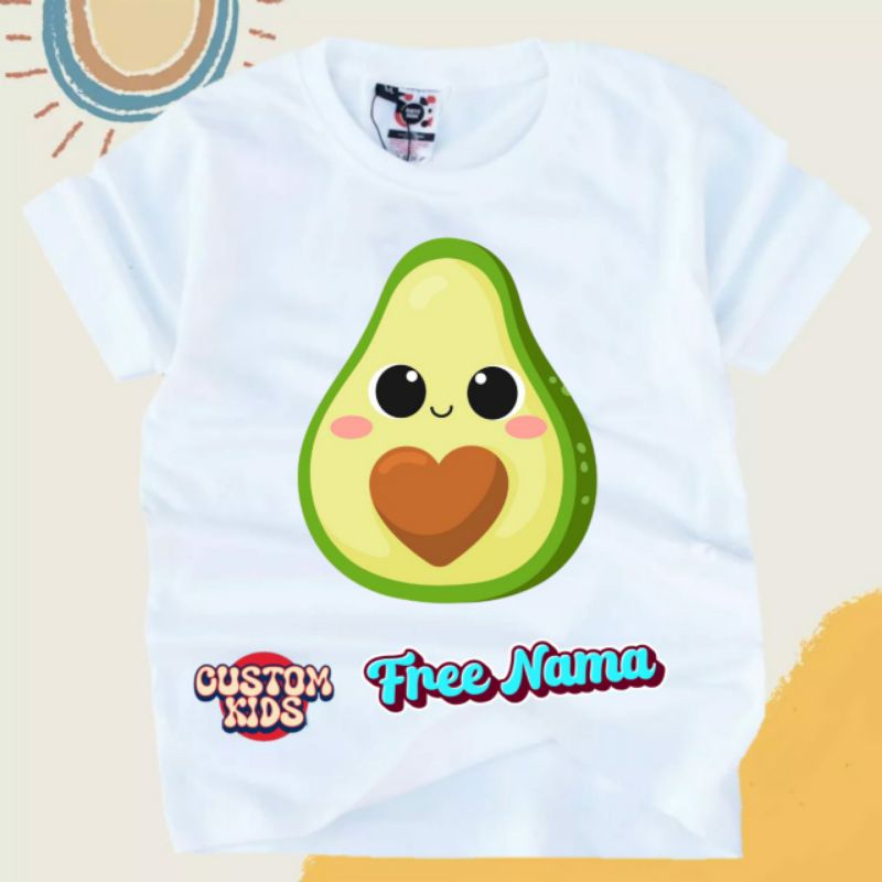 baju atasan kaos anak Buah alpukat Free cetak nama anak