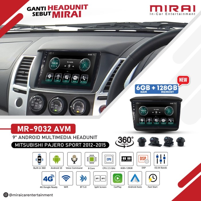 Head Unit Android Pajero 2009-2015 Mirai 9032 AVM 6/128GB+360 Camera