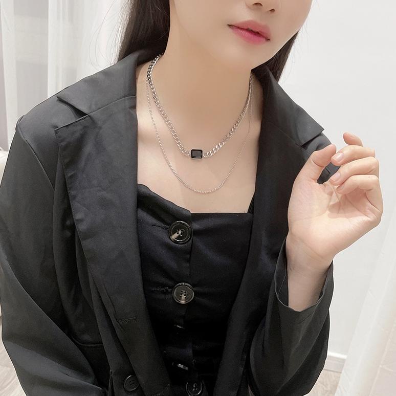 NEW ARRIVAL INS FASHION NECKLACE KALUNG RANTAI TITANIUM STEEL DOUBLE LAYER SILVER ADJUSTABLE AKSEN L