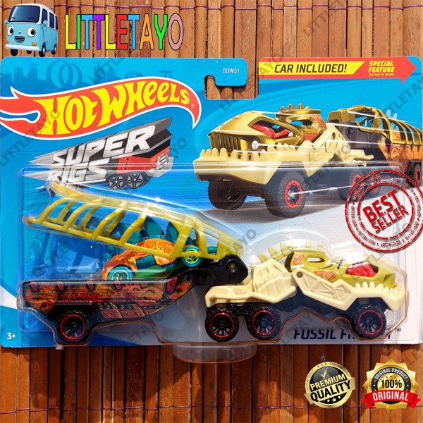 Promo Hotwheels Super Rigs Truck Trailer Transport Towing Car Mainan Mobil