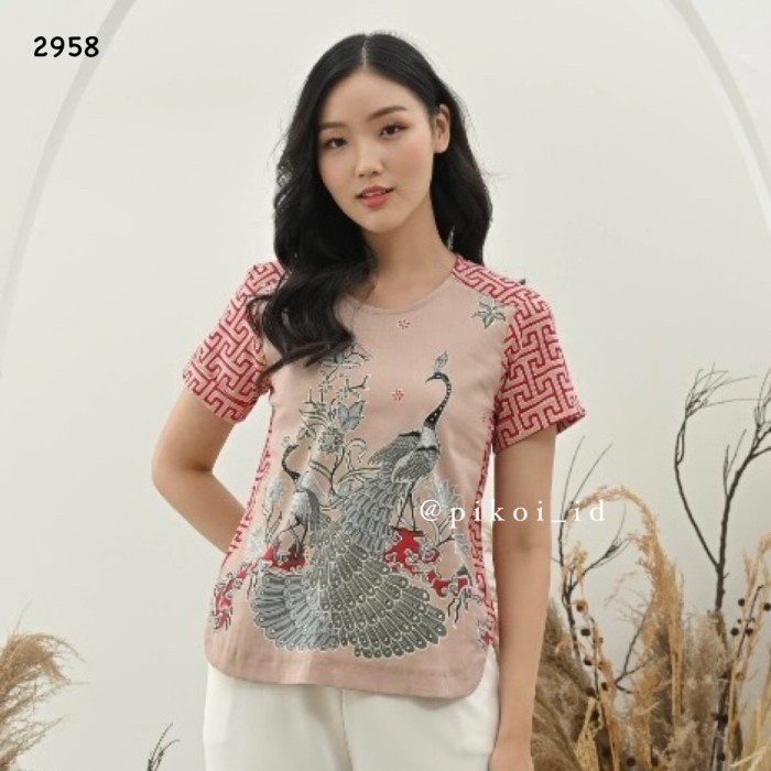 (SALE) Atasan baju batik modern lengan pendek / seragam batik kantor wanita FREE ONGKIR