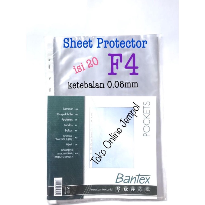 

F4 isi 20 Sheet Protector Bantex Plastik Pelindung File dok ATK1252BX