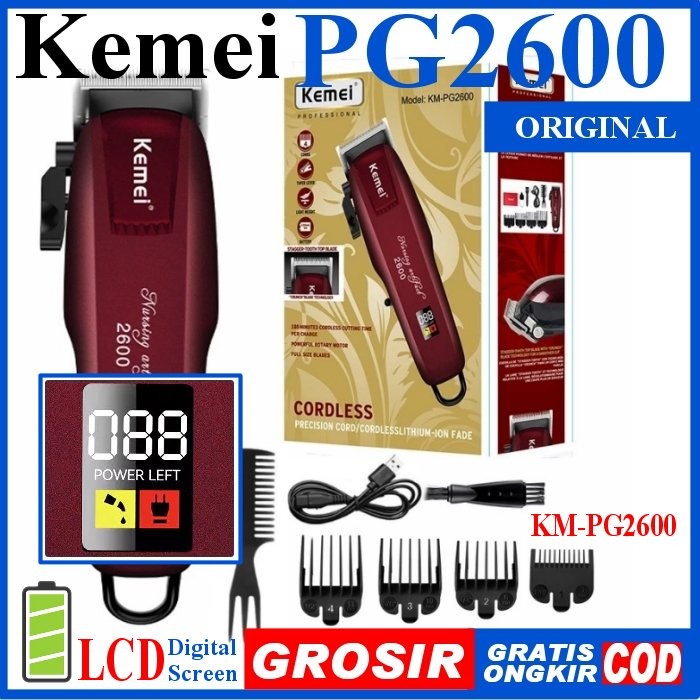 Terbaru Kemei Pg2600 Original Alat Cukur Potong Rambut Cas Km2600Pg 2600Pg Lcd Promo Terlaris