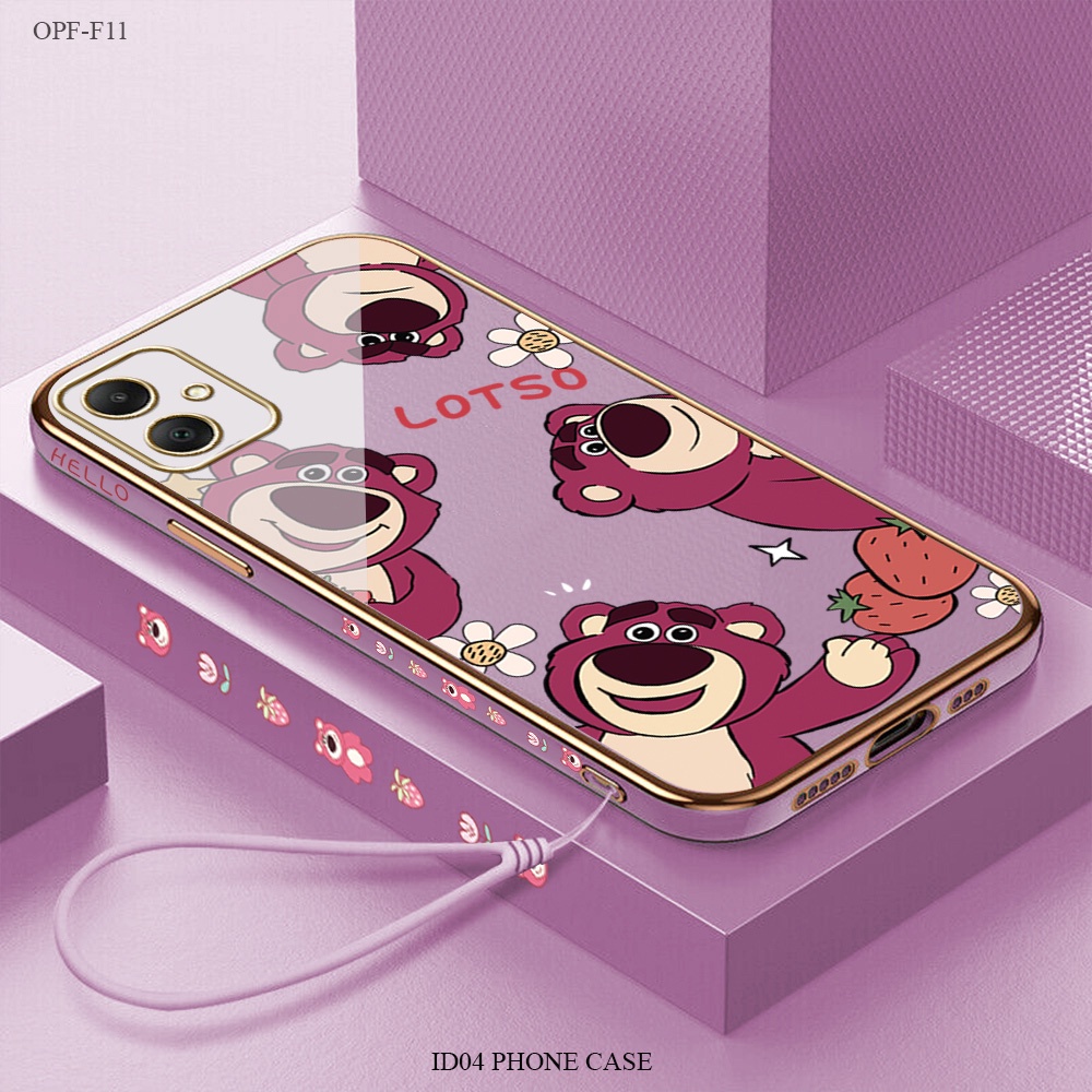 Casing Hp Untuk OPPO F11 F9 F7 F5 F1S Pro Youth Phone Case Free Lanyard Imut Strawberry Pink Bear Ta