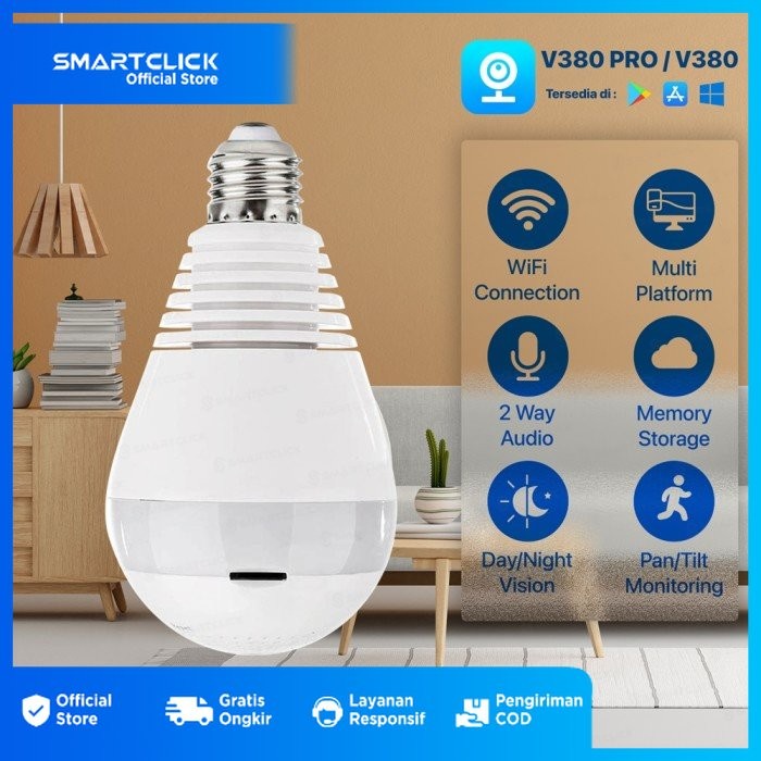 Baru Cctv Wifi Panoramic 360 Derajat 1080P Lampu Ip Kamera Cctv 3D Vr V20D