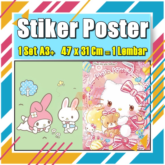 Stiker Poster A3 Hello Kitty My melodi kucing Karton Pink Lucu Imut Anak Gambar Cetak Sticker Custom