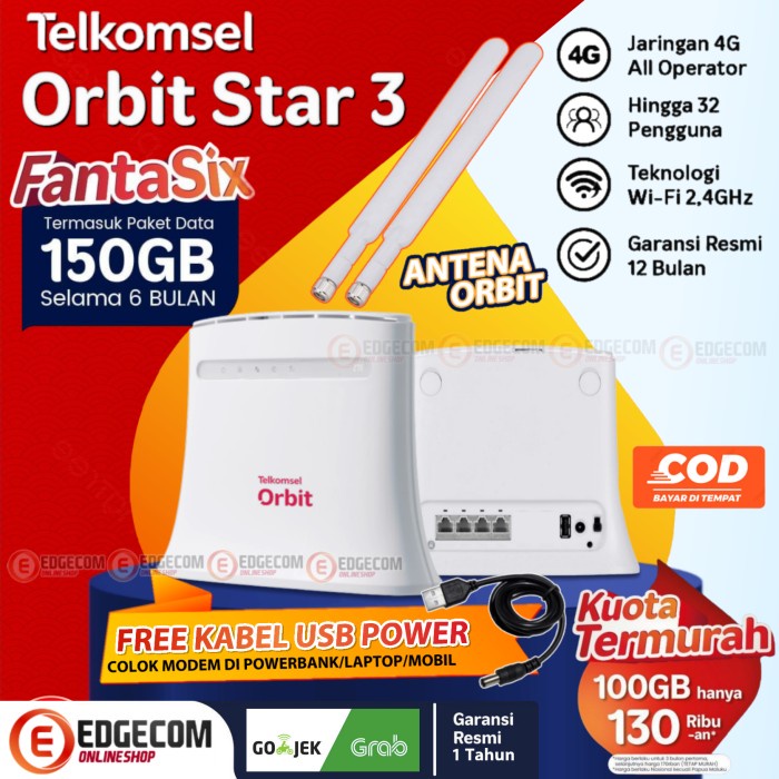 TELKOMSEL ORBIT STAR 3 MODEM WIFI 4G HIGHSPEED FREE 150GB DATA