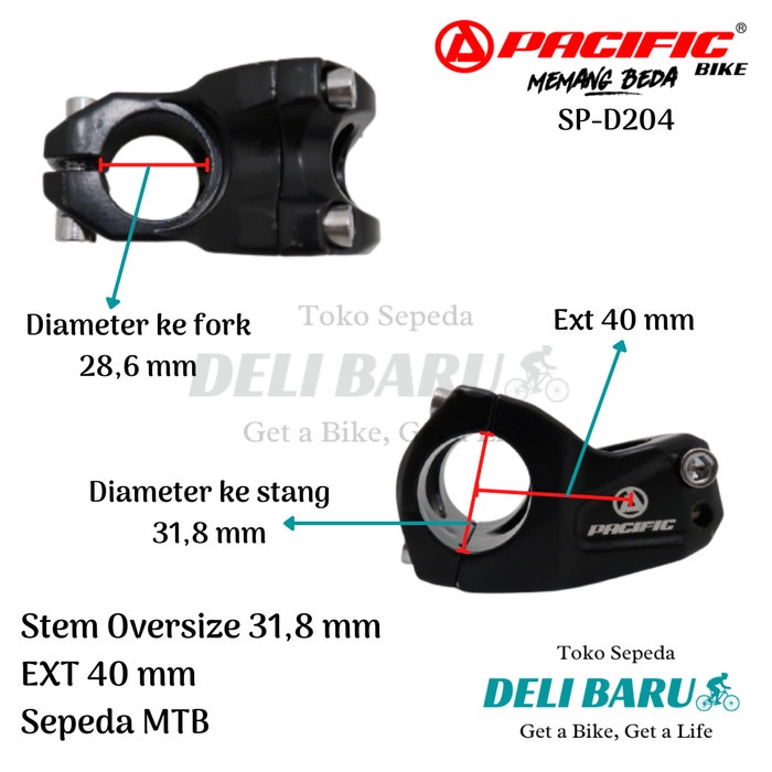 Pacific Stem Dudukan Stang Oversize 31,8 Mm Ext 40 Fork Os Sepeda Mtb Best