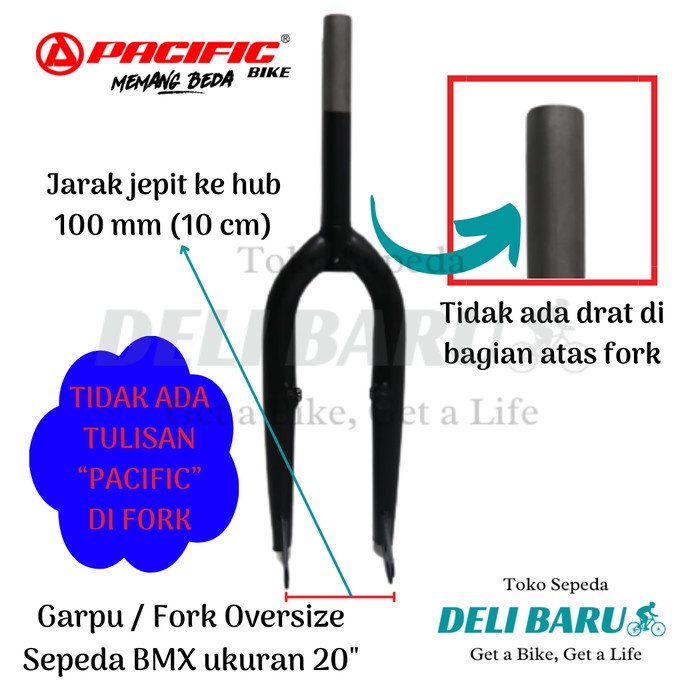 Pacific Fork Oversize Garpu 20 Os Pivot 28.6 Mm Hitam Polos Sepeda Bmx Best