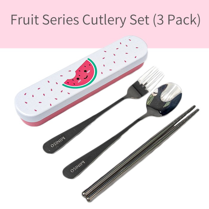 Terbaru Miniso Set Alat Makan 3 Pack Sendok+Garpu+Sumpit Anak Peralatan Makan