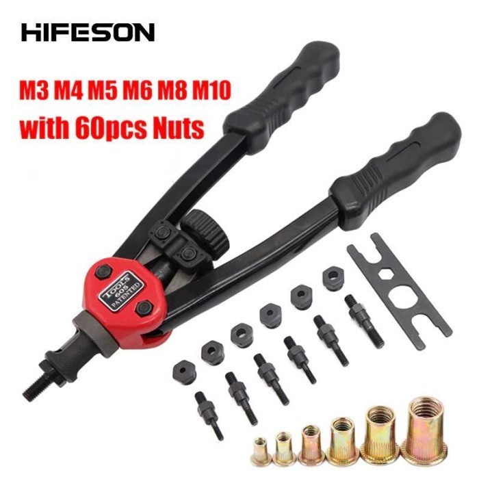 Tang Rivet / Ripet / Riverter Gun + 60Pcs Nut Rivet Hifeson Original 100% Dan Terpercaya