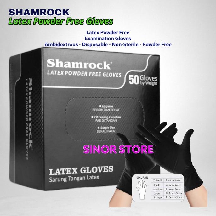 Shamrock Latex Gloves Powder Free Sarung Tangan Karet Medis 50 Pcs
