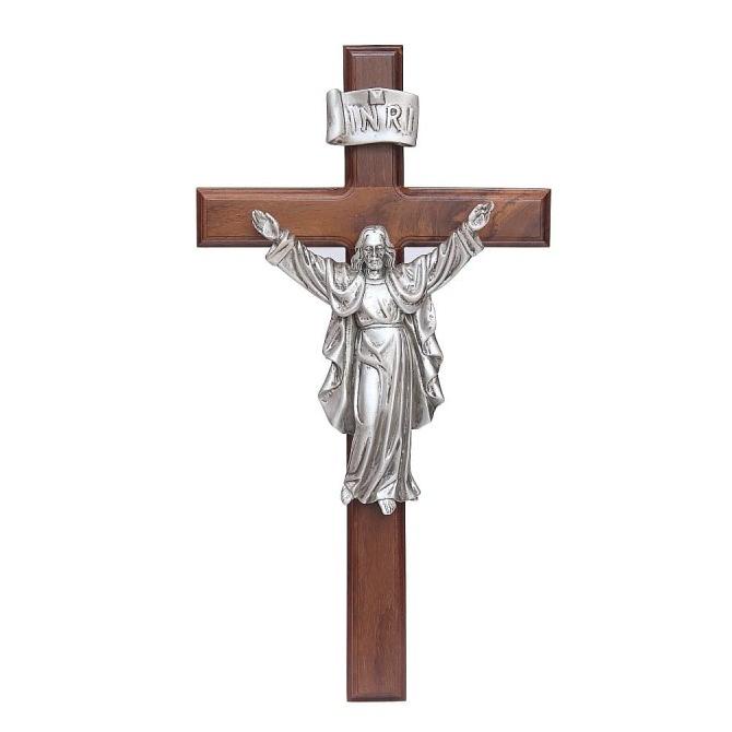 ------] Salib Kayu Jati Dinding Yesus Bangkit 45 cm (ruter bulat)