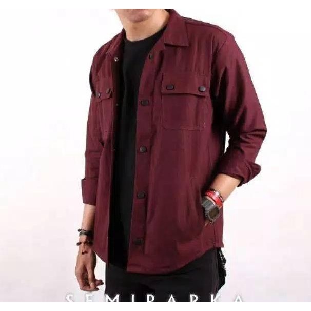 Teruji Jaket Kemeja Semi Parka Pria/ Outer Pria/Kemeja Canvas/Hem Pria