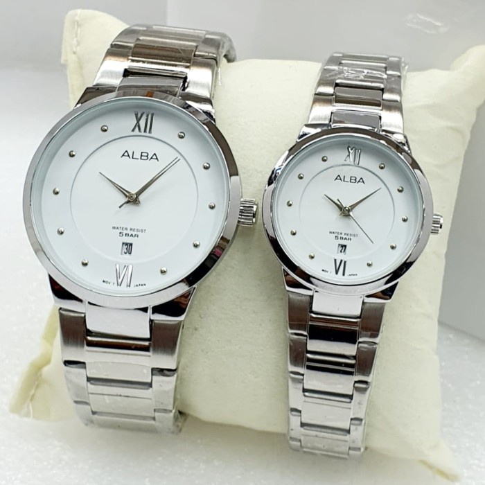 ✅New Ori Jam Tangan Alba Couple Rantai Silver White Tgl Aktif Terbaru