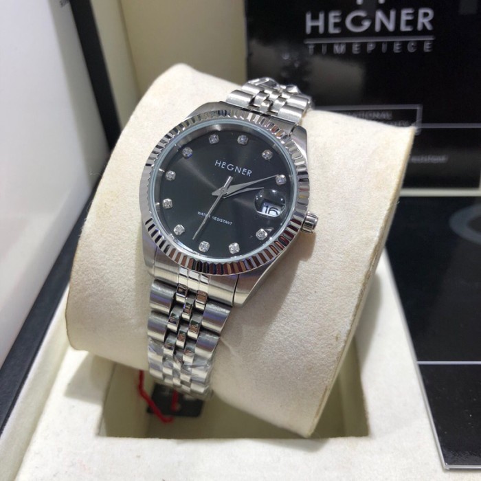 ✅New Ori Jam Tangan Wanita Hegner 1703/ Hw1703 Silver Hitam Original Berkualitas