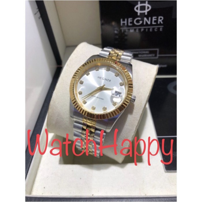 ✅New Ori Hegner 1703 Hw1703 Hw 1703 Silver Gold White Dial Stainless Steel Band Terbaru