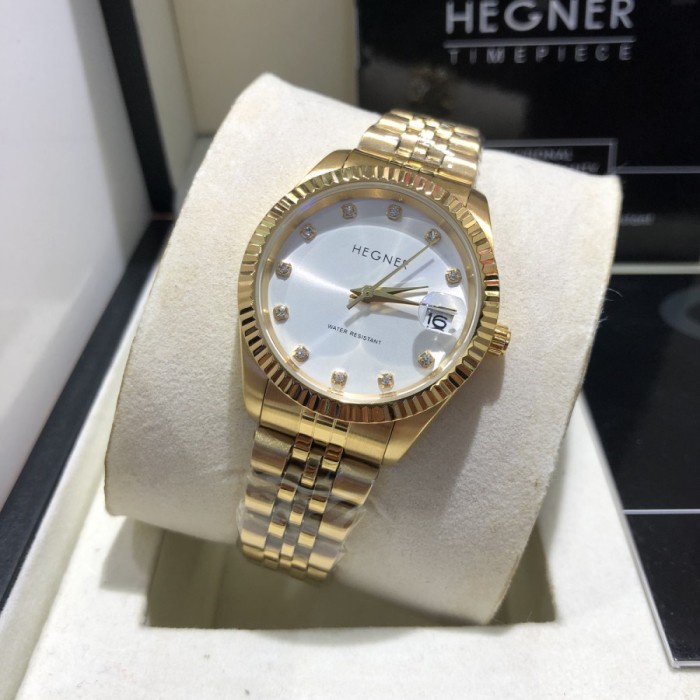 ✅New Ori Hegner 1703 Gold White Dial Wanita Original Garansi 1Tahun Berkualitas