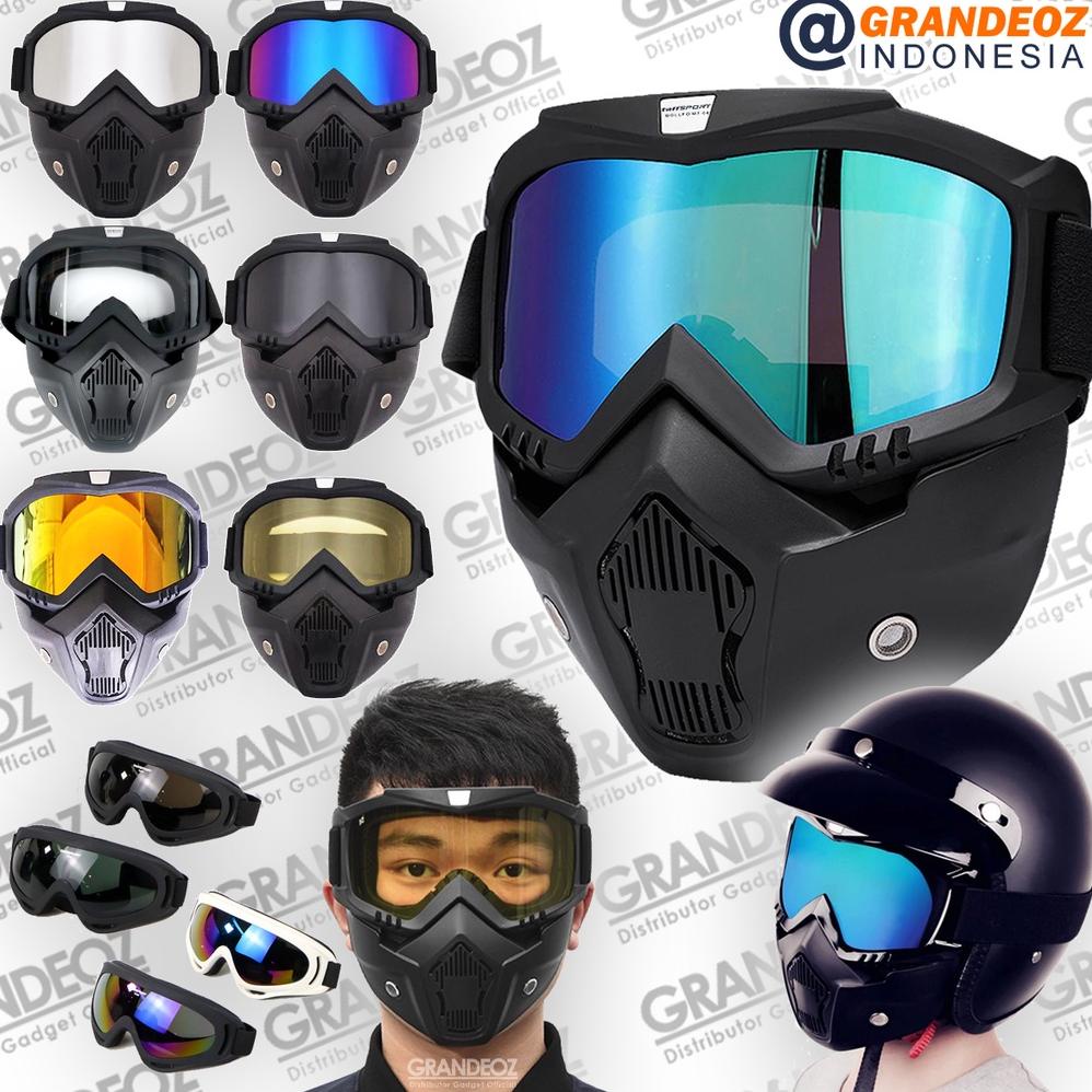 Big Sale Goggles Kacamata + Masker Full Face Helem Goggle Mask Helm Gun Ski Motor Cross Topeng Kaca 