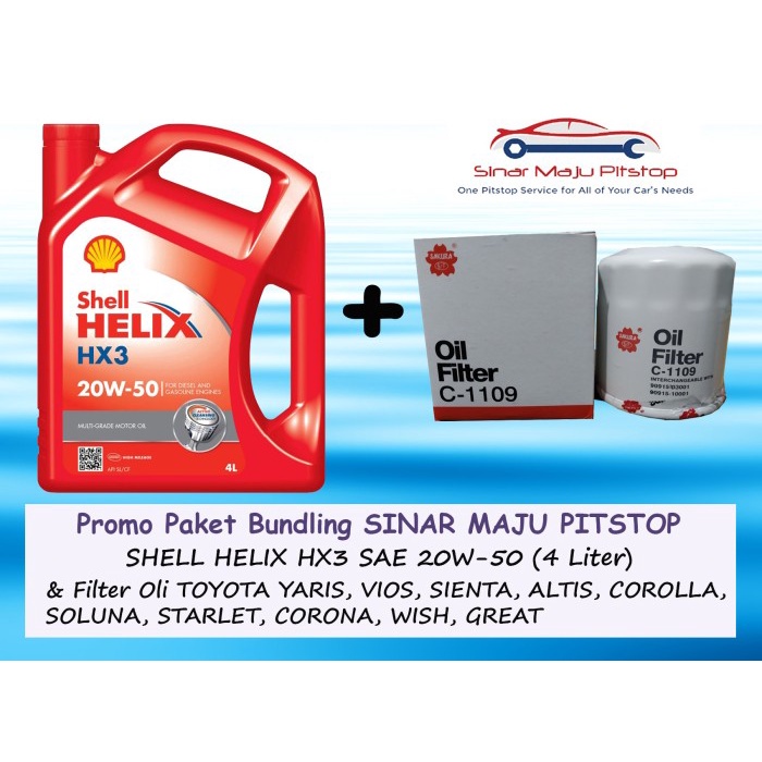 ✨Baru Paket Oli Shell Helix Hx3 20W-50  Filter Mobil Toyota Yaris  Vios Terbaru