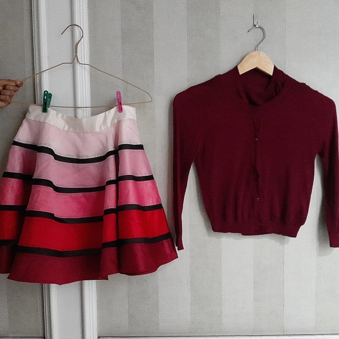 [COD] Victoria Beckham Red Set Dress Berkualitas