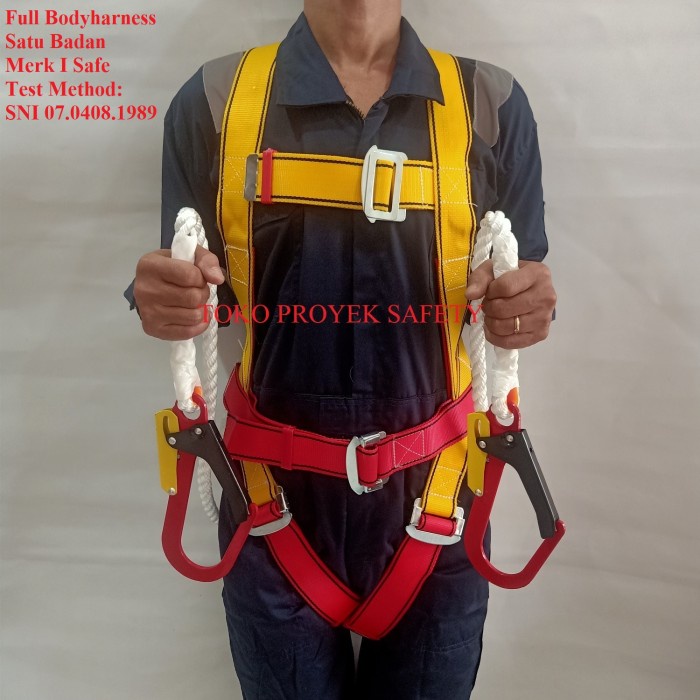 [Ori] I-Safe Full Body Harness Sni Double Big Hook Safety Belt Sabuk - Merah Diskon