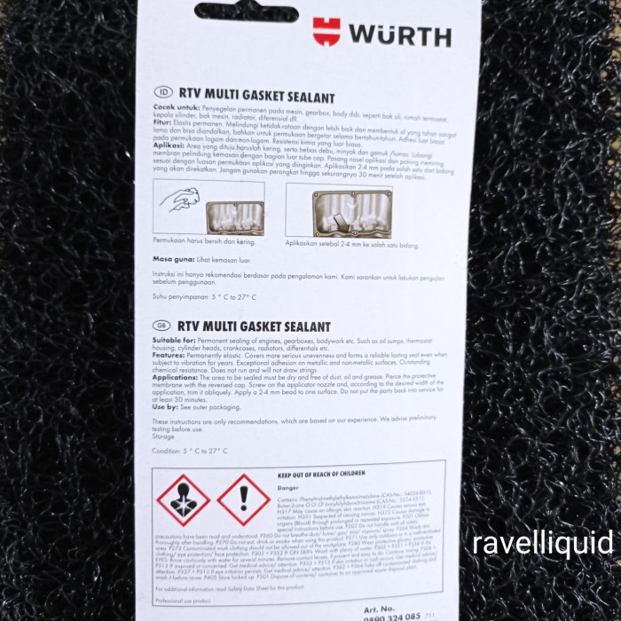 

Lem Rtv Silicone Multi Gasket Sealant Tahan Panas Grey 85 Gr Wurth