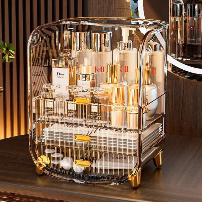 Malta Rak Kosmetik Skincare Organizer Anti Dust / Rak Kosmetik Gold